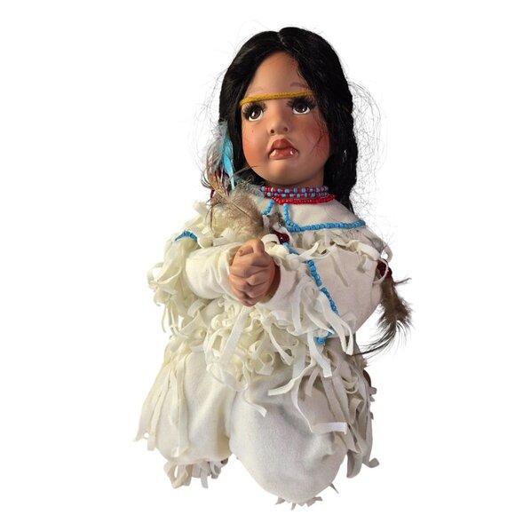 Praying Doll Native American Indian 2001 VTG Porcelain Kelly J RuBert Feathers - Picture 9 of 15